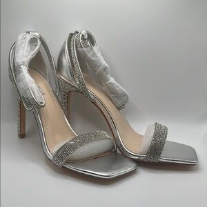 Fashion Nova Silver Stiletto Heels with Shimmery Straps